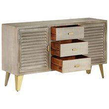 Festnight Comò e Cassettiere, Cassettiera Legno Massello di Mango Grigio e Ottone 140x40x80cm
