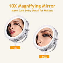 ZMIN Specchio per Il Trucco, 7Inch ingrandimento Specchio con Double Sided Luce 1X / 10X LED Specchio da rasatura Funzionamento a Batteria