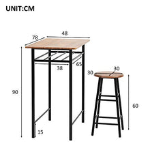 TOPVORK - Set di 3 tavoli da bar e sedie da bar, tavolo da bar e da pranzo, con 2 sgabelli da bar e ripiano integrato