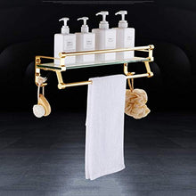 XBSXP Mensola in Vetro temperato mensole per Bagno a Parete, Acciaio Inossidabile Cromato Rifinito con 2 Ganci (Colore: Oro, Dimensioni: 50 cm)