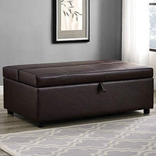 Pouf Ottomano Divano Letto Singolo Cassapanca Poggiapiedi Contenitore Struttura Legno e Ecopelle Sgabello Panca
