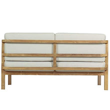 Divano lounge Pusie, 2 posti, in legno di teak massiccio, con cuscini