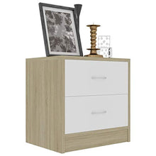 SKM - Tavolini da comodino, 2 pezzi, 40 x 30 x 40 cm, colore: Bianco e quercia Sonoma