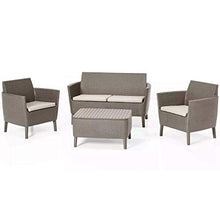 Keter Salemo Lounge Set, Set Mobili da Giardino in Rattan con Divano 2 Posti 2 Poltrone e Tavolino Porta Cuscini, Cappuccino