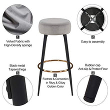 2x Sgabelli da bar tessuto (velluto) rotondo piedini in metallo altezza 80 cm selezione colore Duhome 5168A, colore:grigio, materiale:velluto
