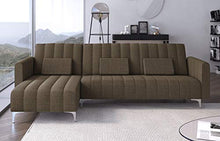 Divano chaise longue Milano 267cm, trasformabile in letto, reversibile, a righe marrone.