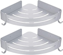 Yizhet 2 pezzi Mensola Doccia per Bagno, Senza Foratura Scaffale da Bagno Angolare Triangolare di Alluminio Rack a Muro con 4 ganci per Cucina Foratura Autoadesivo Montato A Muro (Argento)
