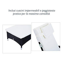 miozzi Set 2 Lettini Prendisole da Giardino in Rattan Sintetico con Materassino Imbottito e Tavolino Nero