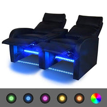 Festnight- Moderno Divano/Poltrona da Cinema Reclinabile a 2 posti con LED Pelle Artificiale Nera