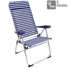 Sedia da spiaggia ARCOIRIS, letto a 4 posizioni con tasca posteriore con maniglie e testata regolabile in altezza (1 Unidad, Rayas Finas Azul y Blanco)