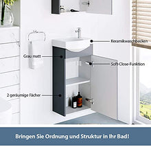 Planetmöbel Mobile con lavabo in ceramica, per bagno degli ospiti, 40 cm, colore grigio opaco