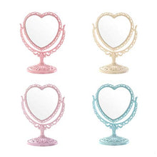 ZXFMT Specchio per Il Trucco, a Forma di Cuore Tavolo Girevole Specchio Compatto Comò in plastica Specchi Beige Rosa Blu Strumento cosmetico 2 Lati