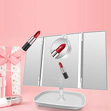 PULLEY Trifold Makeup Vanity Specchio con luci dimmerabili, Dual Power LED illuminato portatile specchio ingrandimento (colore: bianco)