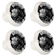 4 pcs White Cabinet Knobs for Kitchen Cabinets Bedroom Wardrobe Dresser Drawers Anemones black flowers