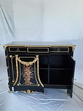 Louises - Cassettiera stile barocco Rokoko, stile antico, colore: nero con oro larghezza 125 cm