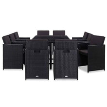 SKM Set da Pranzo da Giardino 11 pz con Cuscini in Polyrattan Nero (112.8kg)