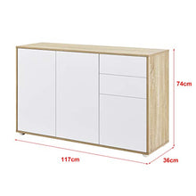 Comò con 3 Ante e 2 Cassetti con Apertura a Pressione Push-to-Open 74 x 117 x 36 cm Mobile Multiuso per Camera/Ufficio - Effetto Rovere/Bianco