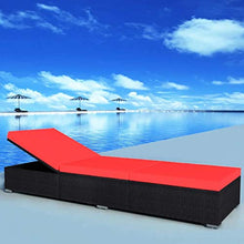 Festnight- Lettino da Esterno, Lettino Prendisole in Polyrattan 195x60x31 cm Nero e Rosso