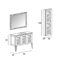 Mobile bagno a terra moderno America bianco opaco, misura cm 90, con specchio, lavabo e colonna