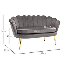homcom Divano 2 Posti in Velluto e Gambe in Metallo, Arredamento Vintage Casa e Ufficio, 130x63x73cm Grigio