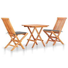 FAMIROSA Set da Bistrot 3 pz con Cuscini Grigi in Legno Massello di Teak