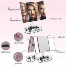 FYHpet Specchio per Il Trucco con luci e Bluetooth - vanità Tri-Fold ingrandimento (1x / 2X 3X), Specchio Illuminato Vassoio organizzatore di Trucco, oscuramento del Touch Screen, Ricaricabile