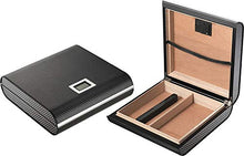 QINJLI A Mano in Pelle Nera Cigar Humidor, Desktop Legno Rivestito Cigar Box, Scatola di sigari Portatile con igrometro elettronico