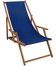 Lunga Sedia a Sdraio Color Blu con braccioli, Parasole in Faggio Scuro Pieghevole 10-307FS