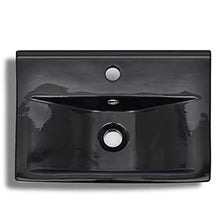 Lavabo in ceramica con foro per rubinetto/troppopieno, colore: nero