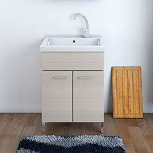 Inbagno Mobile Lavatoio, L.60xP.50xH.86.5, Larice, Vasca in Ceramica con profondità 30 cm