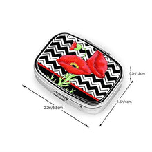 Scatola quadrata per pillole medicinali con papavero rosso e bianco a zig-zag zig-zag alla moda portapillole da viaggio per integratori di vitamine