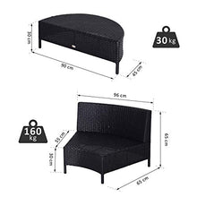 Outsunny Divano da Esterno in Rattan, Set 5 Pezzi con Pouf, Salottino per Il Giardino Nero e Bianco 96cmx 65cmx 65cm