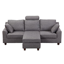homcom Divano a 3 Posti con Poggiapiedi e Cuscini in Tessuto di Lino Grigio Scuro, 194 x 80 x 86cm