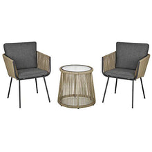 Outsunny Set con Tavolino e Sedie da Giardino da 3 Pezzi, Sedie in Rattan per Esterni, Cachi e Grigio