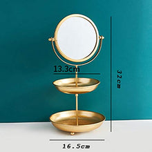 OMLTER Specchio Trucco con Doppio Strato Vassoi, 360° Girevole Desktop Doppio Lato Vanity Mirror, Casa Giro Specchio Barba per Casa Ufficio Soggiorno Corridoio