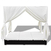 vidaXL Lettino Prendisole in Polyrattan con Tende Nero Letto Sdraio Giardino