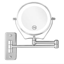 Specchio per il trucco Parete dello specchio LED dello specchio di bellezza ingrandimento 7x, pieghevole Vanity lampada a scomparsa girante 360 Funzione specchio da rasatura d'argento Specchio da at