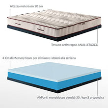 Memory Nature H20cm, materasso ORTOPEDICO con 4cm Memory e tessuto resistente e anallergico. MATERASSO DETRAIBILE adatto x ogni rete, piazza e mezza 120x200