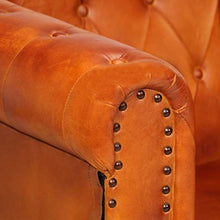 Tidyard Divano Chesterfield a 2 Posti Tanno in Vera Pelle,Facile da Pulire