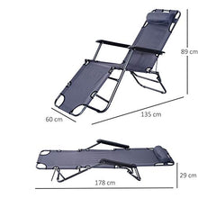 Outsunny Lettino Sdraio Pieghevole da Giardino, Mare, Spiaggia, Piscina, Chaise Longue Richiudibile con Braccioli, Grigio