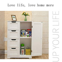 Kylinqaz Mobile da Bagno in Legno, Armadio Contenitore Laterale con 4 cassetti e 1 Armadio, Bianco