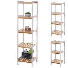 Mendler Scaffale arredo bagno HWC-B55 legno di pino e bambù 5x ripiani