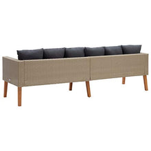 Divano da giardino a 3 posti con cuscini in polyrattan, beige