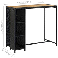 FAMIROSA Tavolo da Bar con Ripiani Nero 120x60x110 cm in Polyrattan-3478