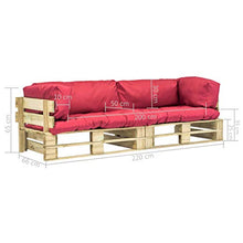 vidaXL Legno di Pino Divano da Giardino su Pallet 2 pz con Cuscini Rossi Sofa