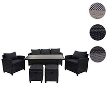 Mendler Salottino da Giardino con Tavolo e 2X Pouf HWC-E95 polyrattan Nero Cuscini Antracite