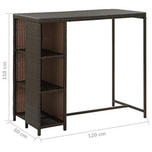 FAMIROSA Tavolo da Bar con Ripiani Marrone 120x60x110 cm in Polyrattan