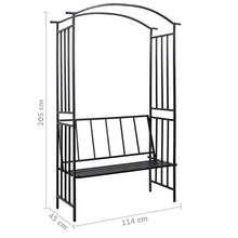 SKM Arco da Giardino con Panca Nero 114x45x205 cm in Ferro
