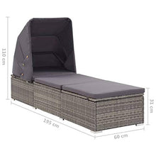 Festnight Lettino Prendisole con Tettuccio e Cuscino in Polyrattan Grigio Sedie a Sdraio da Giardino 195 x 60 x 110 cm Rattan Grigio + Cuscino Grigio Scuro