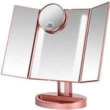 specchio trucco,specchio trucco,Specchio per il trucco a LED con luce, 22 luci, specchio per il trucco pieghevole a tre lati-oro